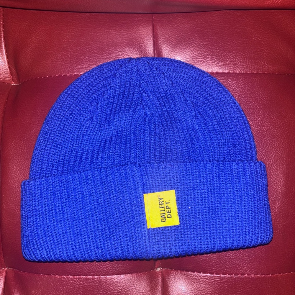 Gallery Dept Blue Knit Hat with Yellow Patch - Picture 3 of 5